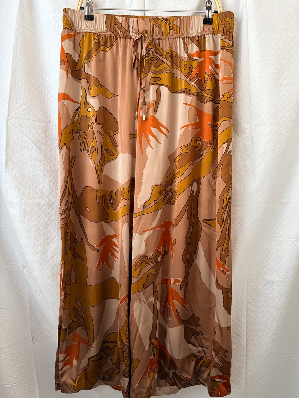 Adrianna Papell Brown & Orange Printed Satin Maxi Skirt